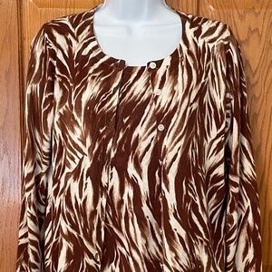 Talbots Brown and Cream Animal Print Cardigan Sweater Set MP